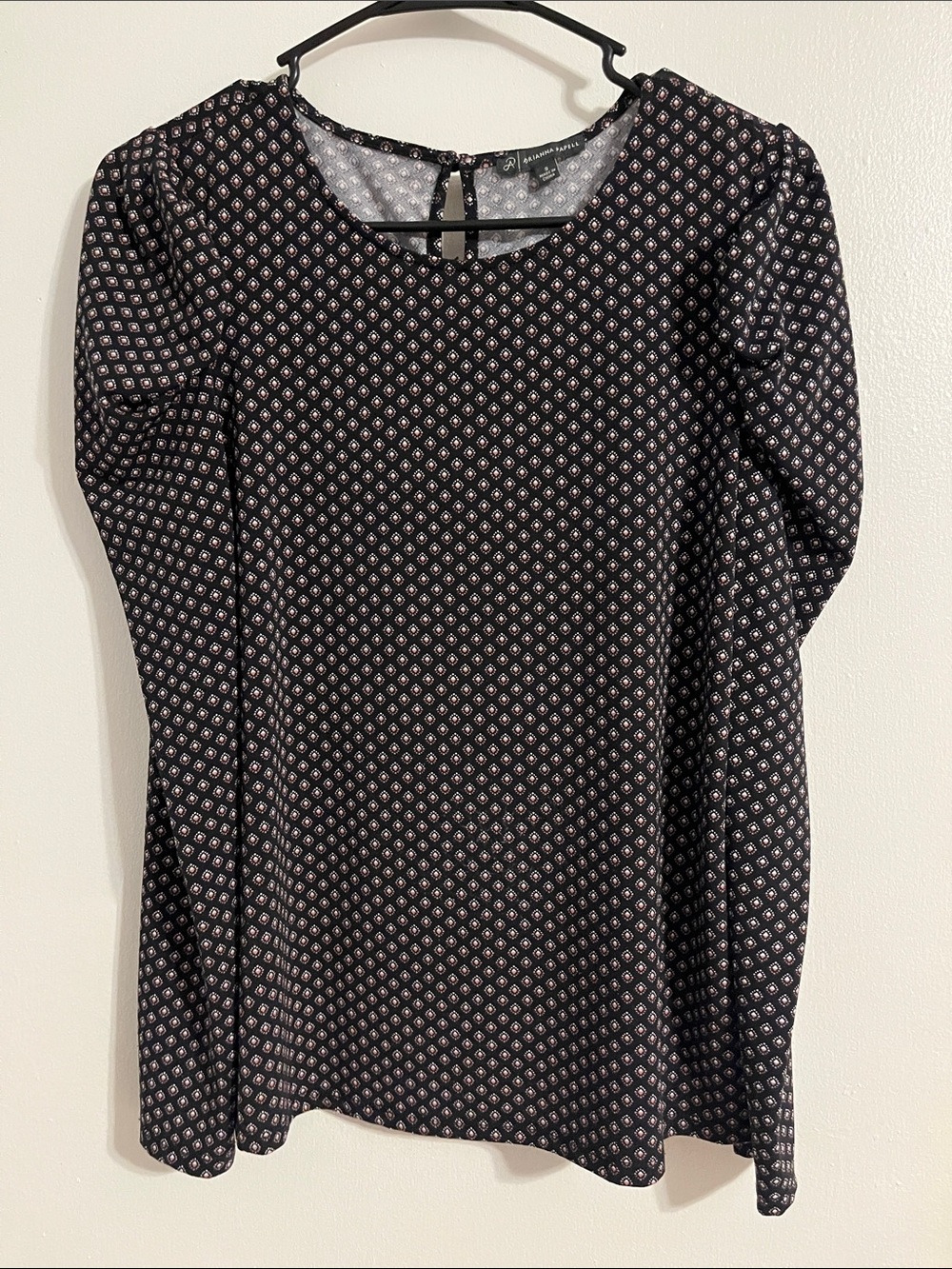 Adrianna Papell Black Long-Sleeve Dress with Pink Geo Print